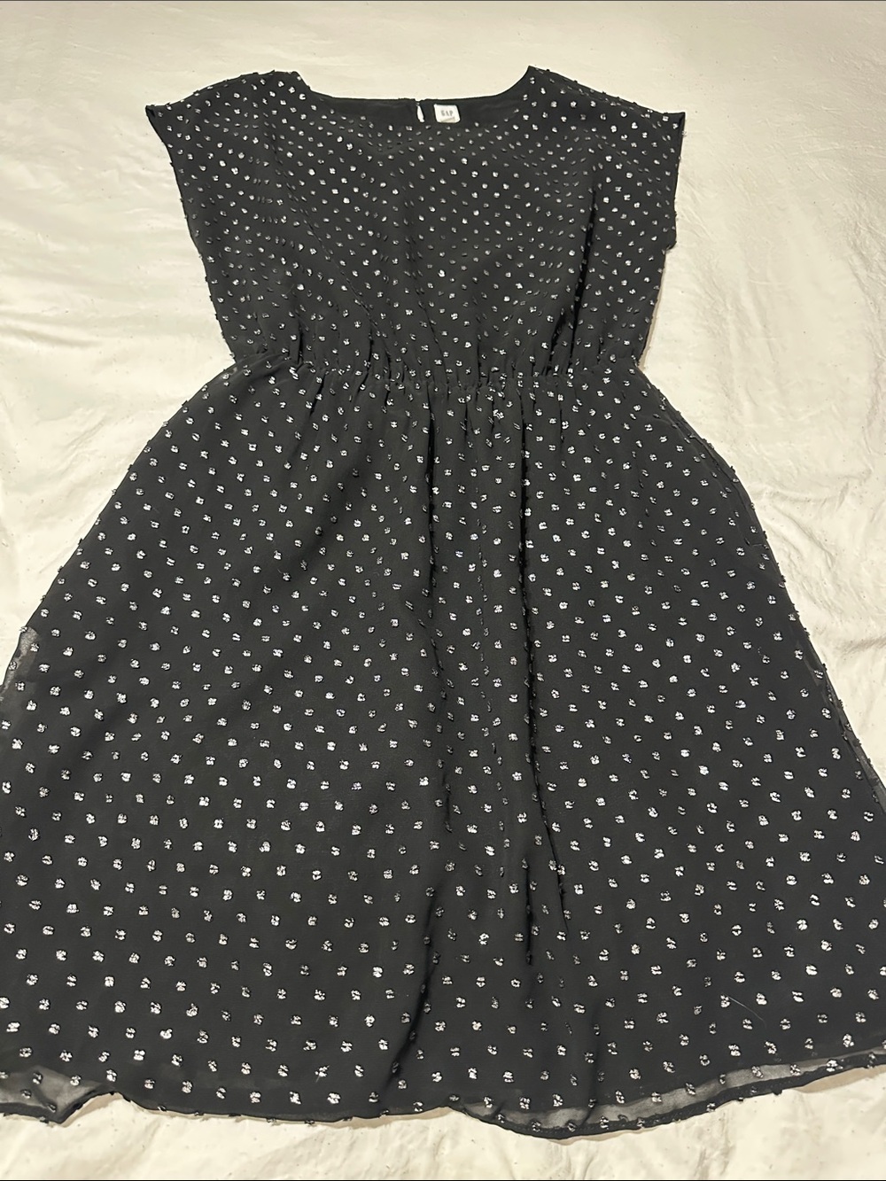 GAP Black Midi Dress with White Dot Floral Print
